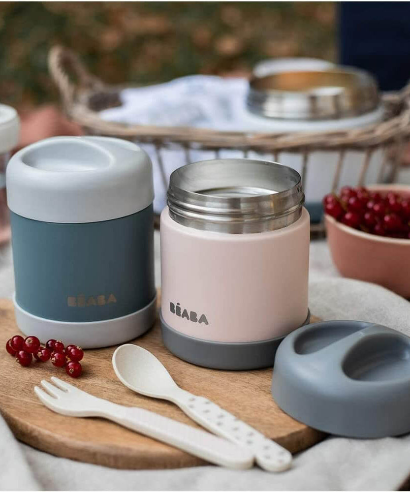 BEABA Thermo-Portion Stainless Steel Vacuum Insulated Food Jar - 300ml | Light Mist & Eucalyptus Green | Keeps Food Hot or Cold