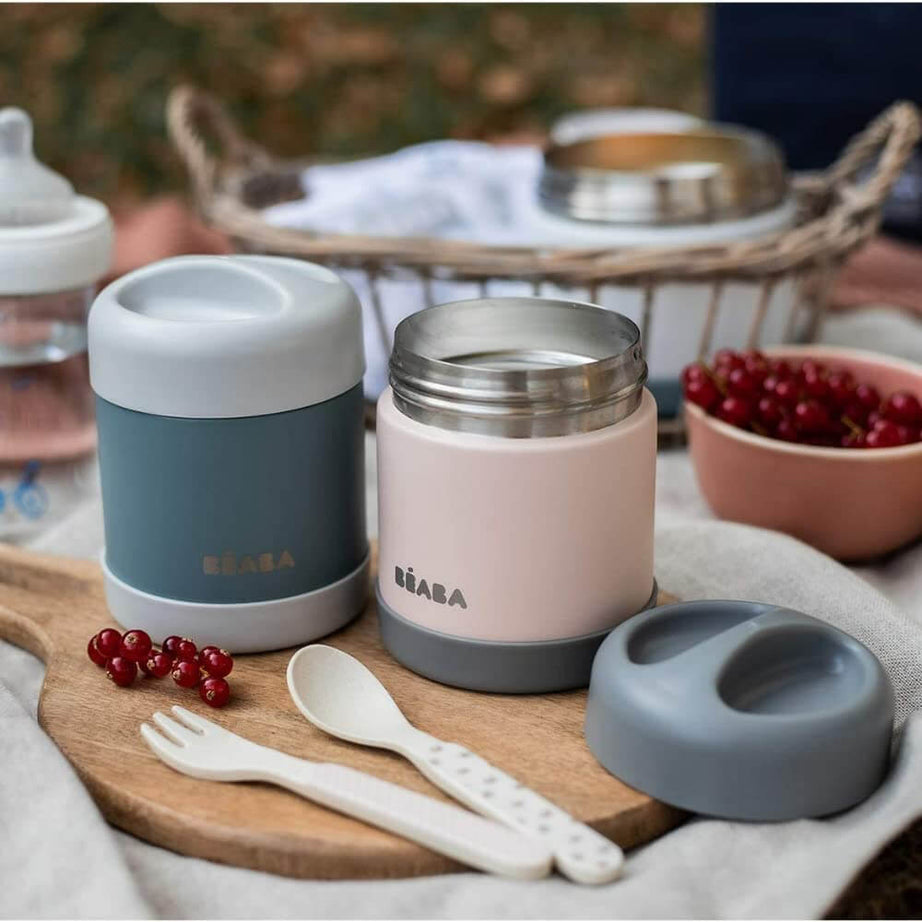 BEABA Thermo-Portion Stainless Steel Vacuum Insulated Food Jar - 300ml | Light Mist & Eucalyptus Green | Keeps Food Hot or Cold