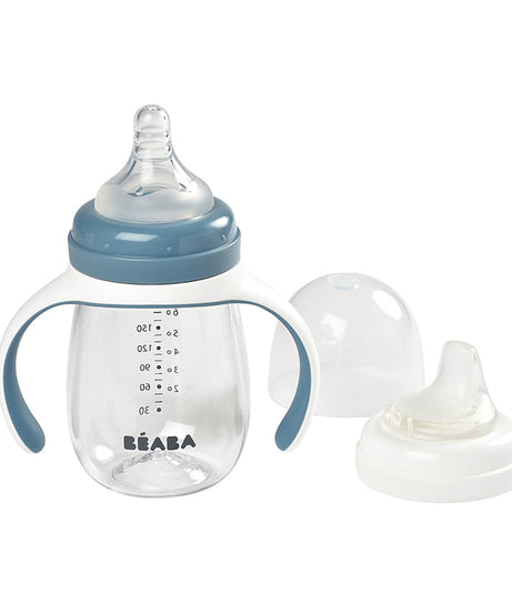 Beaba 2-in-1 Learning Bottle 210ml - Transition Bottle with Soft Spout and Handles for Babies | Leak-Proof and BPA-Free Training Bottle