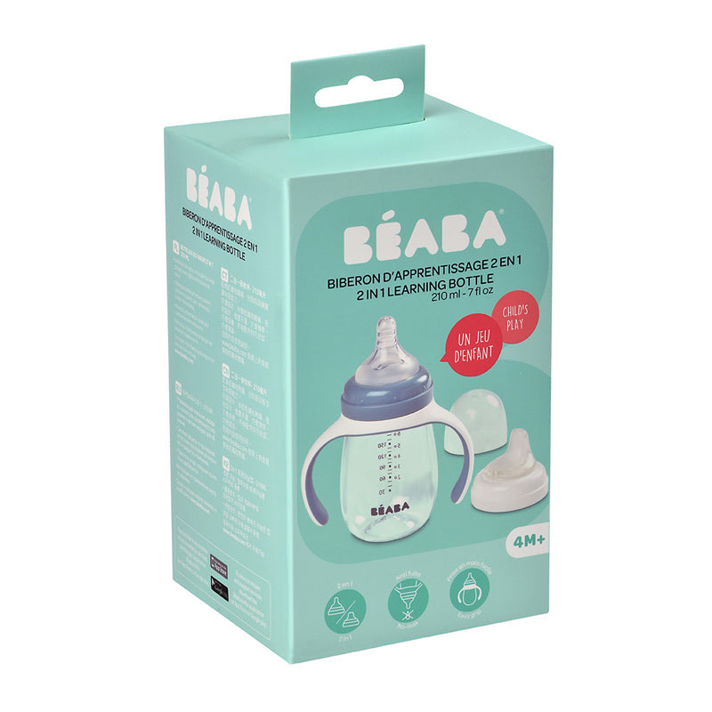 Beaba 2-in-1 Learning Bottle 210ml - Transition Bottle with Soft Spout and Handles for Babies | Leak-Proof and BPA-Free Training Bottle