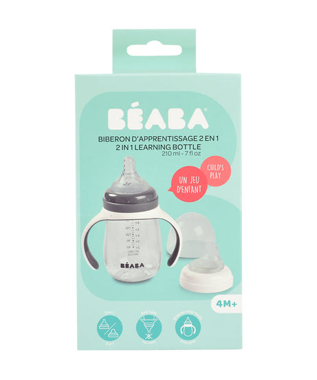 Beaba 2-in-1 Learning Bottle 210ml - Transition Bottle with Soft Spout and Handles for Babies | Leak-Proof and BPA-Free Training Bottle
