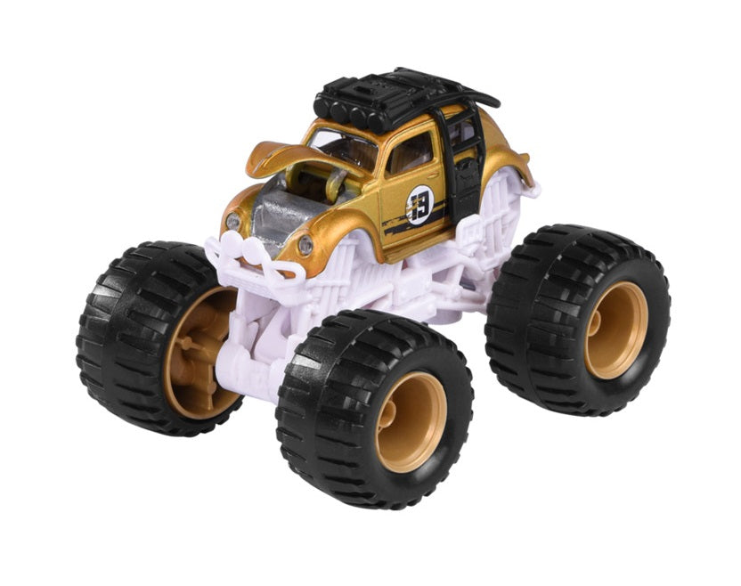 Majorette Monster Rockerz Series 9 – Ford Bronco Wildtrak, Toyota FJ Cruiser & Volkswagen Beetle Monster Trucks | Die-Cast Metal Body | 1:64 Scale Off-Road Vehicles with Suspension & Steering Function | Officially Licensed | Randomly Given Any 1 only