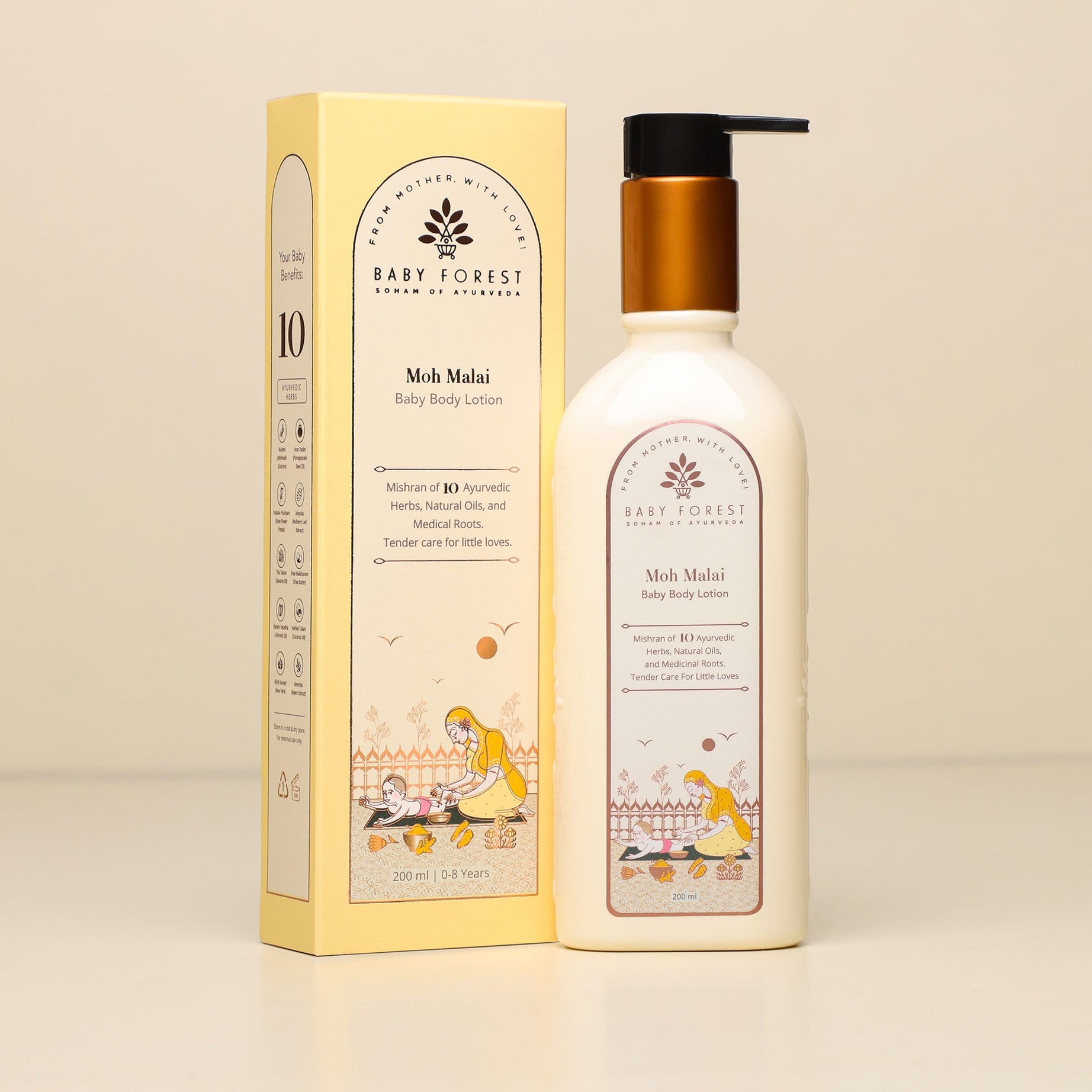 Baby Forest Moh Malai Baby Body Lotion for Babies - Enriched with 10 Ayurvedic Ingredients | Gentle & Nourishing Daily Moisturizer | Suitable for Newborns & Up | 200ml