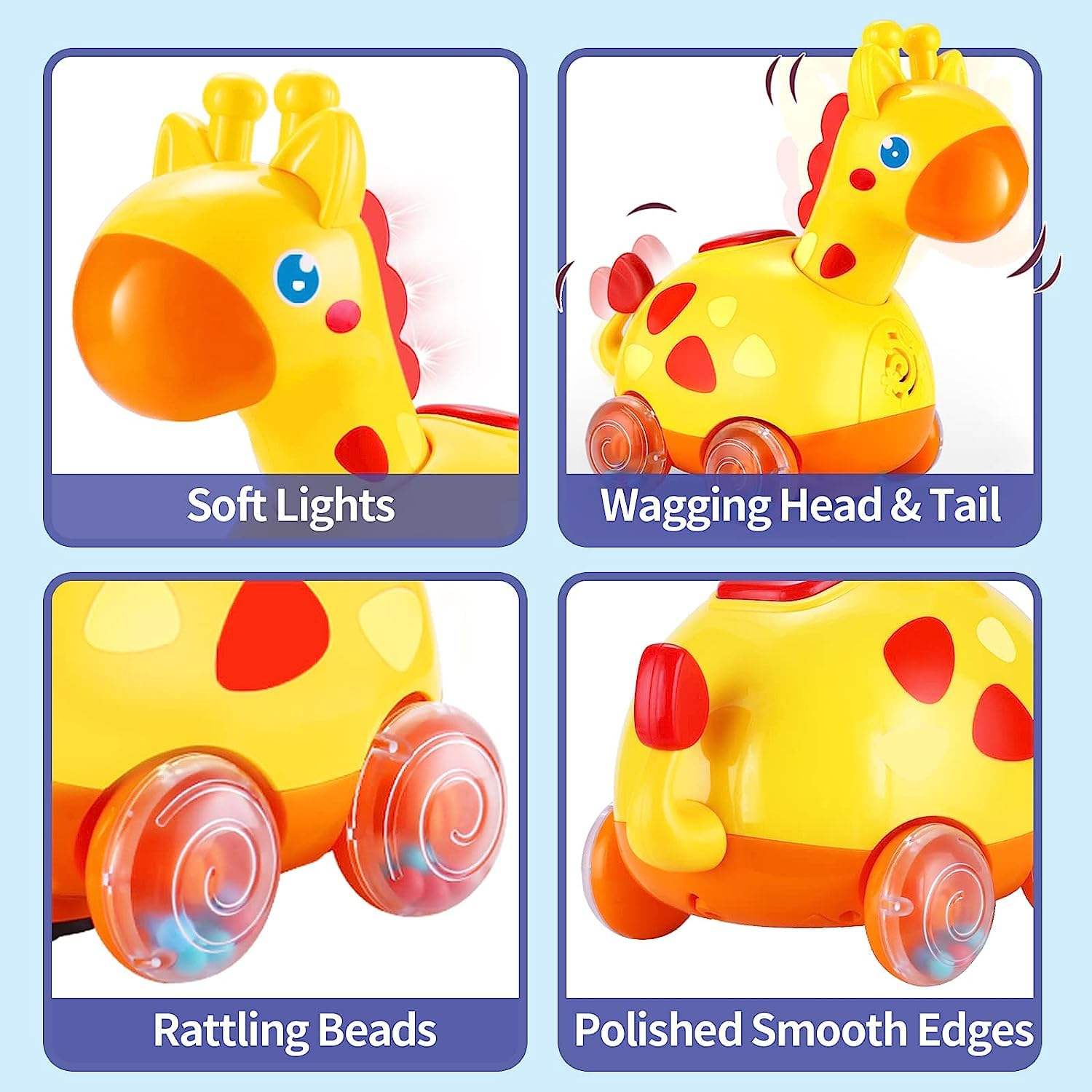 Fivestar Learning Fun Bump & Go Giraffe Toy for Babies | Interactive Musical Crawling Toy with Lights, Songs & Obstacle Avoidance | Safe BPA-Free Early Development Toy for 6+ Months