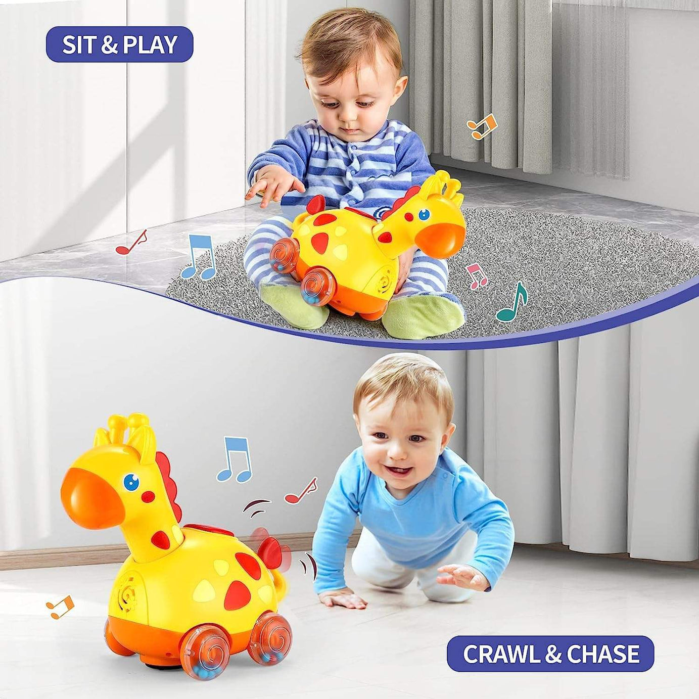 Fivestar Learning Fun Bump & Go Giraffe Toy for Babies | Interactive Musical Crawling Toy with Lights, Songs & Obstacle Avoidance | Safe BPA-Free Early Development Toy for 6+ Months