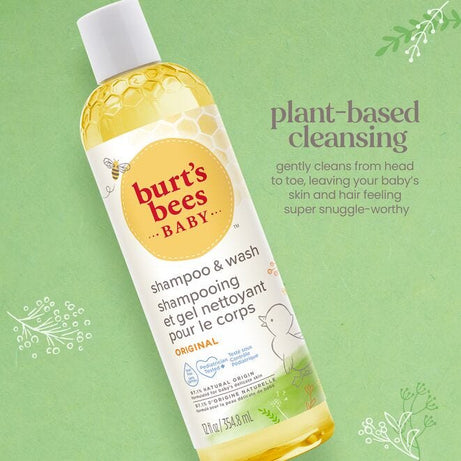 Burt’s Bees Baby Shampoo & Wash | Original - Tear-Free, Gentle & Natural | 236.5ml, 354.8ml, 621ml | Made in USA | Plant-Based, Hypoallergenic Baby Wash for Soft & Clean Skin