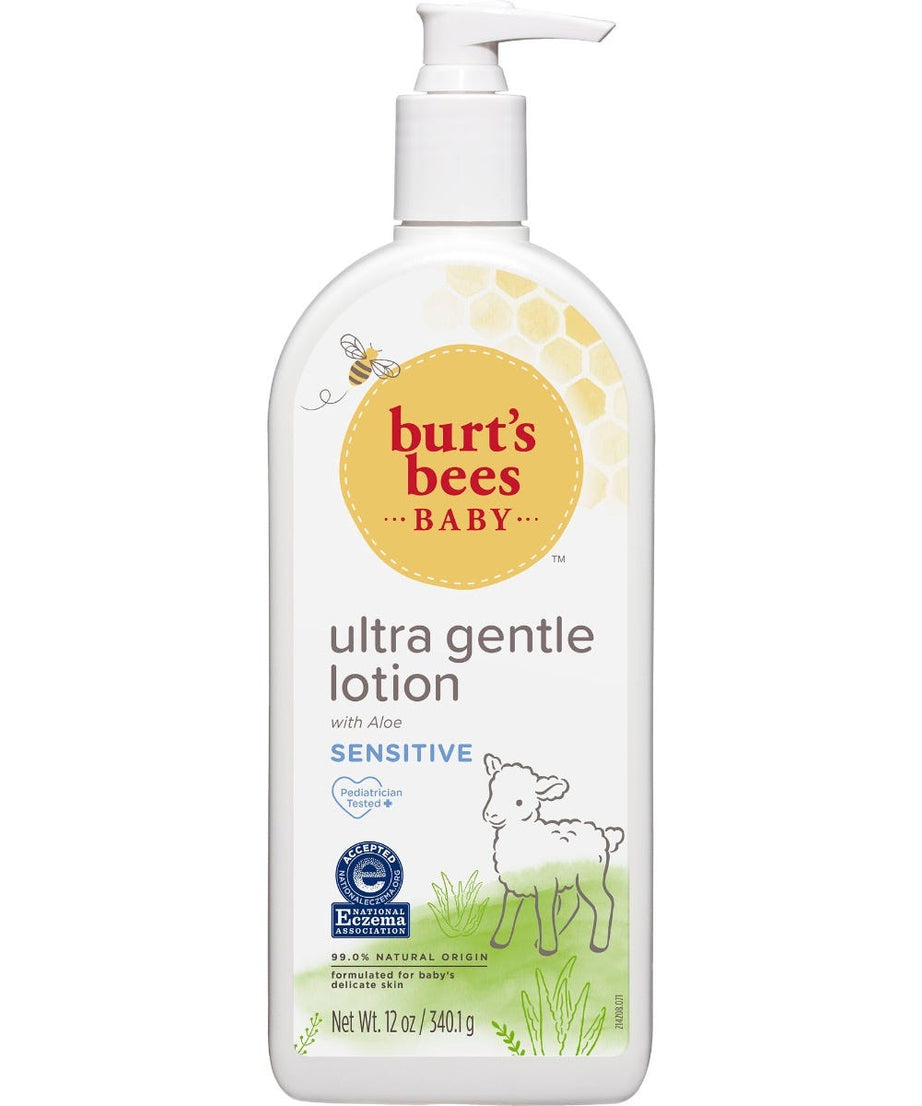 Burt's Bees Baby Ultra Gentle Lotion with Aloe – 99% Natural Moisturizer for Baby’s Sensitive Skin – Quick-Absorbing with Shea Butter & Jojoba – Pediatrician-Tested, Hypoallergenic Baby Lotion | Made in USA – 340.1g