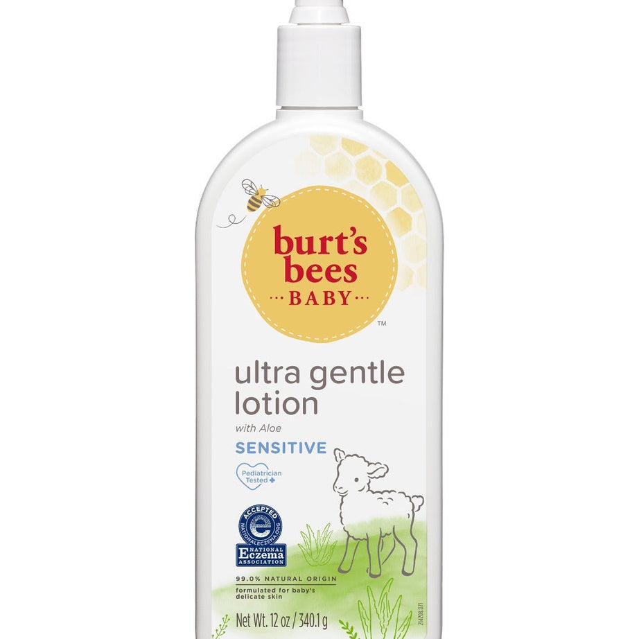 Burt's Bees Baby Ultra Gentle Lotion with Aloe – 99% Natural Moisturizer for Baby’s Sensitive Skin – Quick-Absorbing with Shea Butter & Jojoba – Pediatrician-Tested, Hypoallergenic Baby Lotion | Made in USA – 340.1g