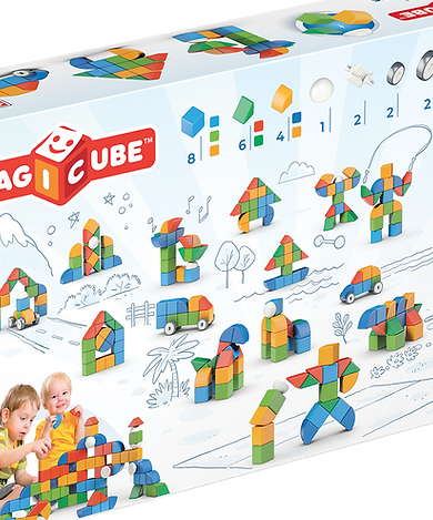 Geomag Magicube Little World 25 Pieces Magnetic Building Blocks with Magnetic Wheels For Ages 1-5 Years