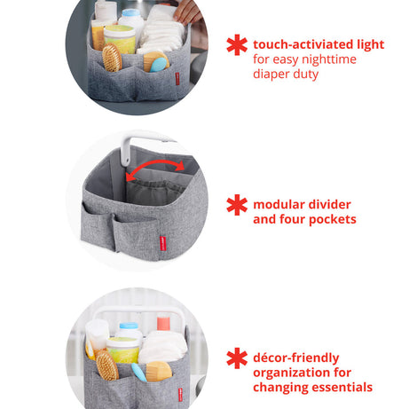 Skip Hop Light-Up Diaper Caddy with Touch-Sensitive LED Handle, Modular Divider & Storage Pockets – Portable Baby Organizer for Diapers, Wipes & Nursery Essentials | Oat Color