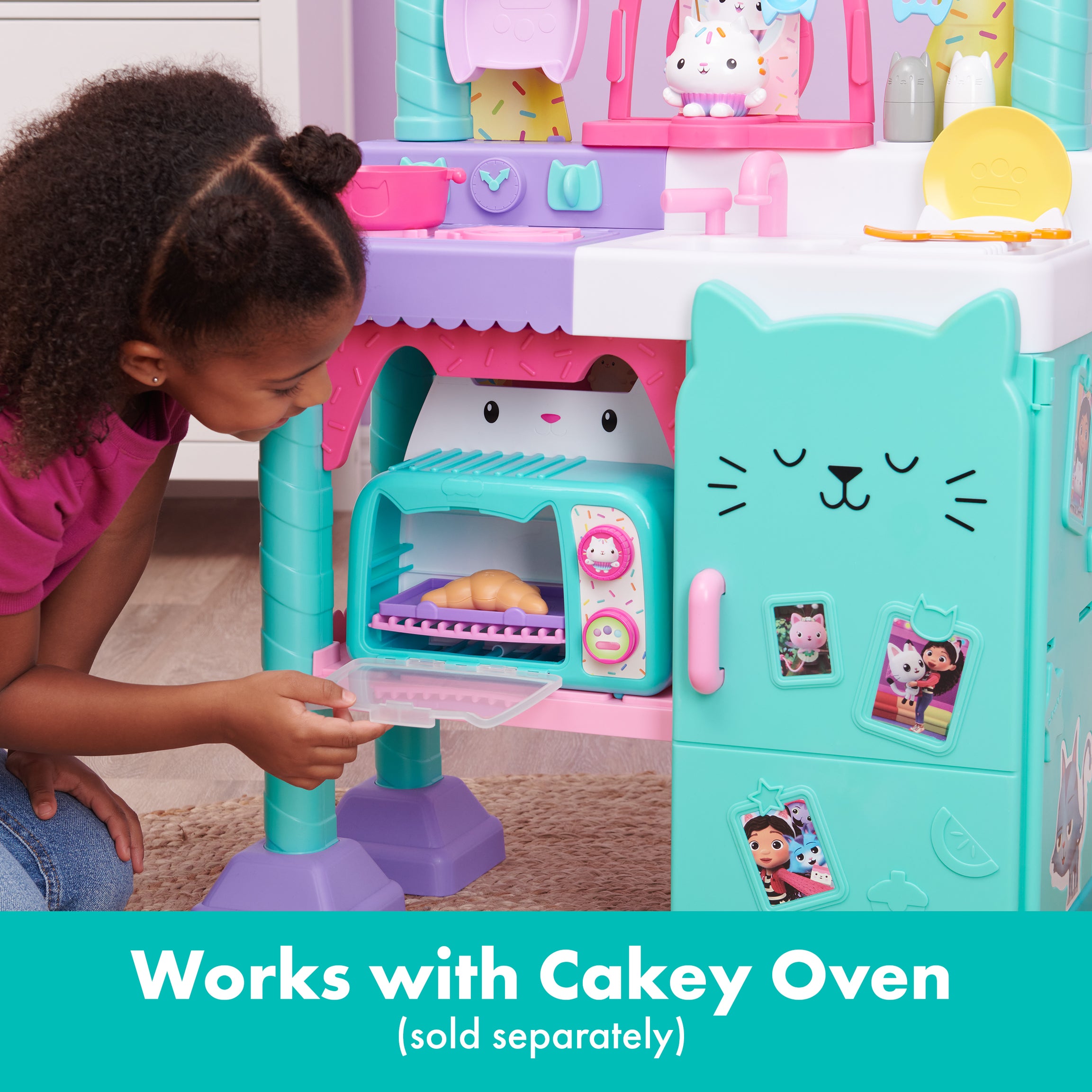 Gabby’s Dollhouse Cakey Cat Kitchen Set – 3-Foot Tall Play Kitchen with 20+ Accessories, Play Food, Sounds & Music for Kids Ages 3+