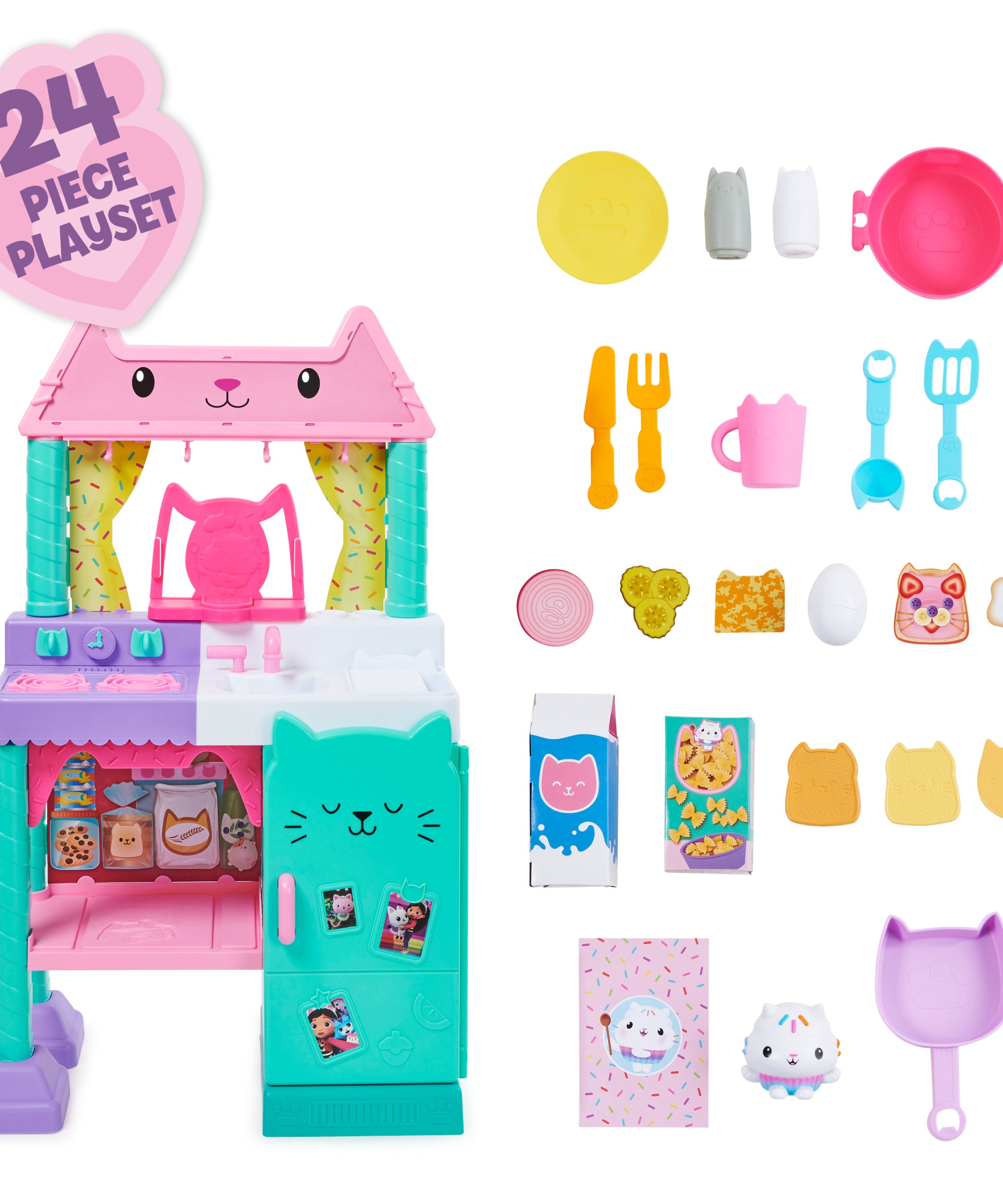 Gabby’s Dollhouse Cakey Cat Kitchen Set – 3-Foot Tall Play Kitchen with 20+ Accessories, Play Food, Sounds & Music for Kids Ages 3+ - MINIMEE KIDS