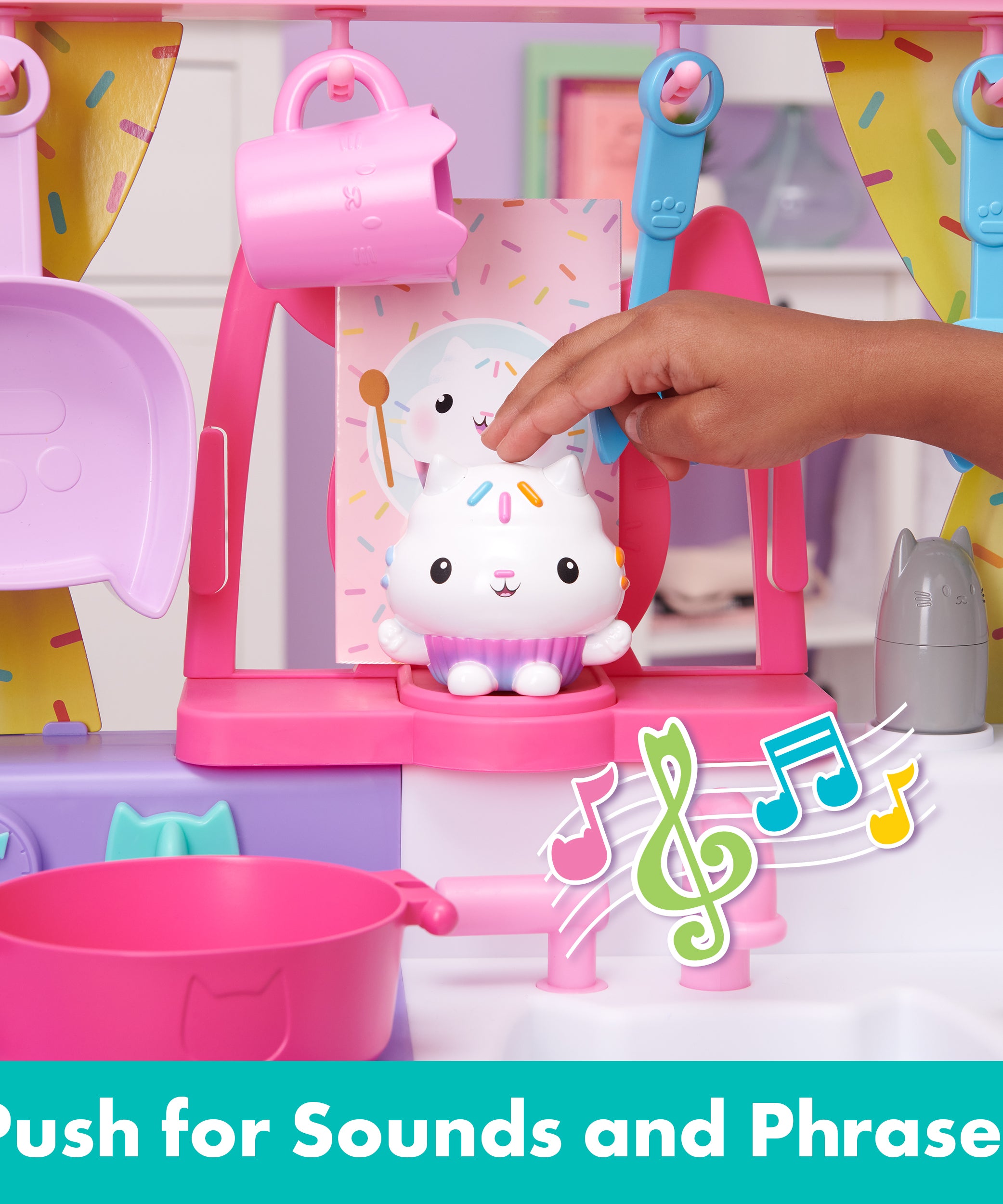 Gabby’s Dollhouse Cakey Cat Kitchen Set – 3-Foot Tall Play Kitchen with 20+ Accessories, Play Food, Sounds & Music for Kids Ages 3+ - MINIMEE KIDS