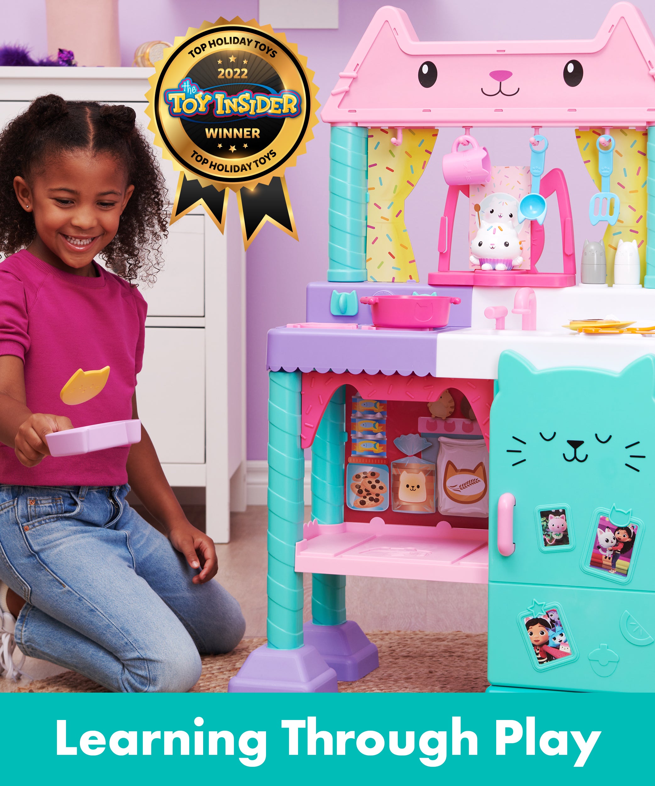 Gabby’s Dollhouse Cakey Cat Kitchen Set – 3-Foot Tall Play Kitchen with 20+ Accessories, Play Food, Sounds & Music for Kids Ages 3+ - MINIMEE KIDS