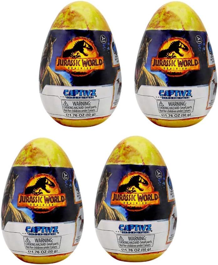 Captivz Jurassic World Dominion Edition - 4 Pack Dinosaurs in Slime, Metallic Dinosaur Inside, for Ages 3+