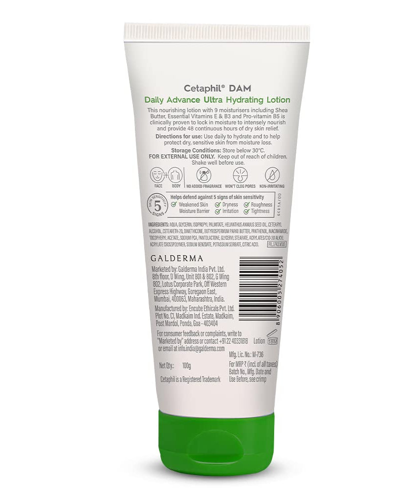 Cetaphil DAM Daily Advance Ultra Hydrating Lotion For Dry, Sensitive Skin - 100g