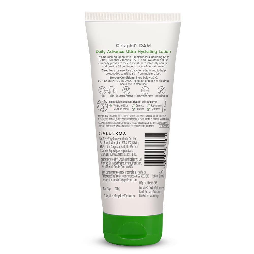 Cetaphil DAM Daily Advance Ultra Hydrating Lotion For Dry, Sensitive Skin - 100g
