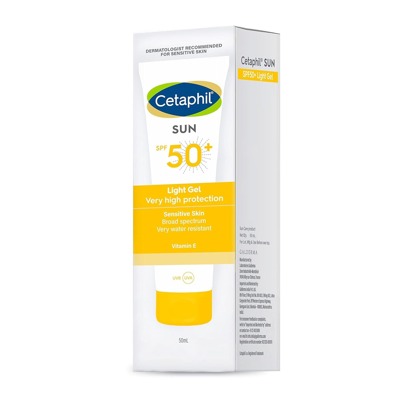 Cetaphil Sun SPF 50+ Sunscreen | Very High Protection Light Gel Water Resistant Vitamin E - 50ml