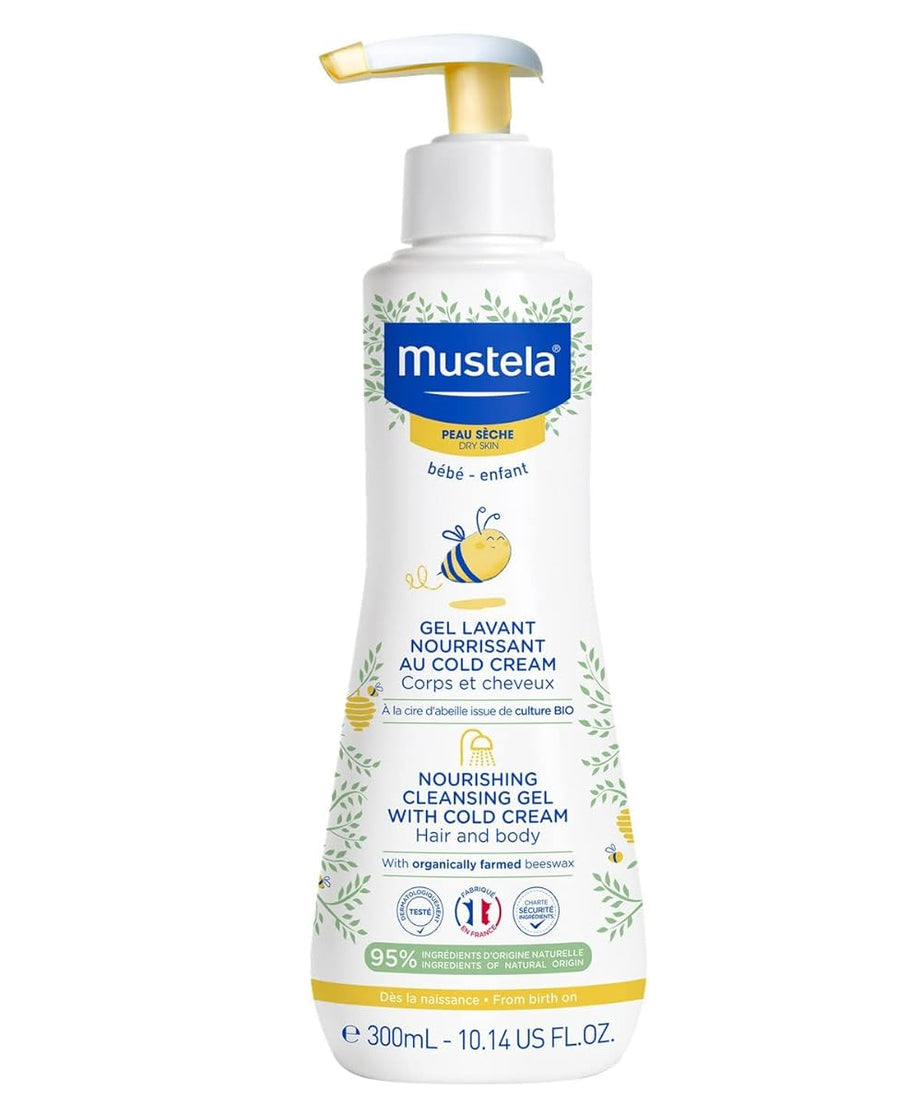 Mustela Nourishing Cleansing Gel with Cold Cream for Hair & Body - Organic Beeswax | 300ml | Made in France - MINIMEE KIDS