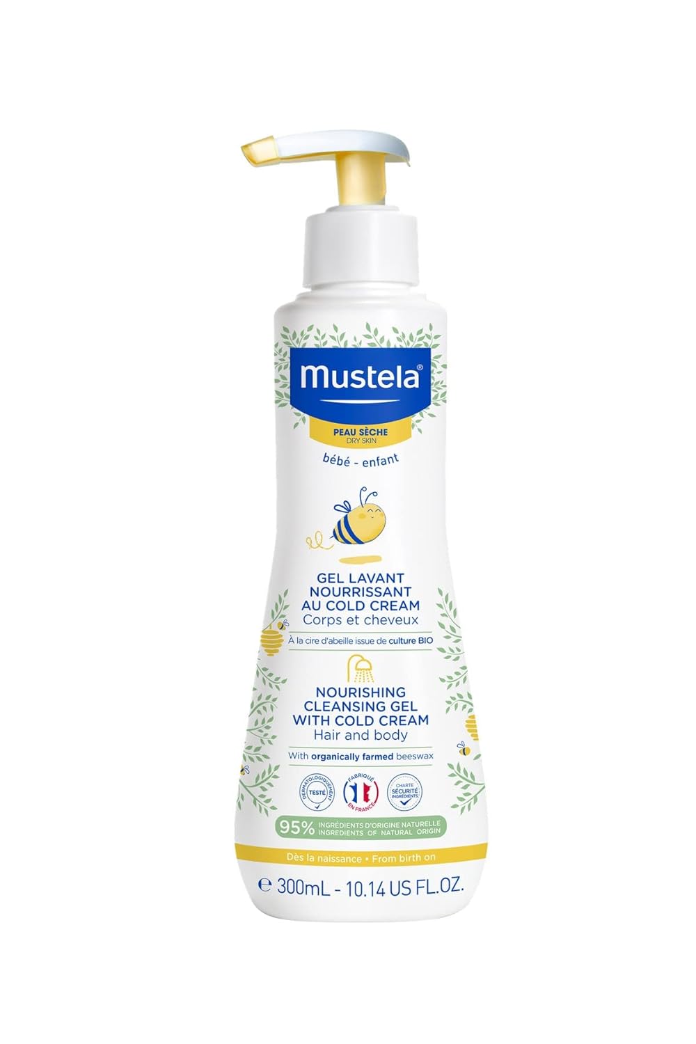 Mustela Nourishing Cleansing Gel with Cold Cream for Hair & Body - Organic Beeswax | 300ml | Made in France - MINIMEE KIDS