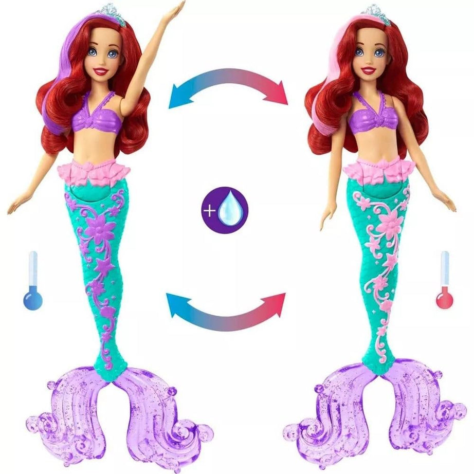 Disney Princess Color Splash Ariel Mermaid Doll with Color-Change Hair and Tail - Water Toy Inspired by The Little Mermaid