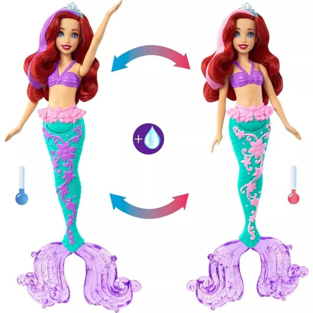 Disney Princess Color Splash Ariel Mermaid Doll with Color-Change Hair and Tail - Water Toy Inspired by The Little Mermaid