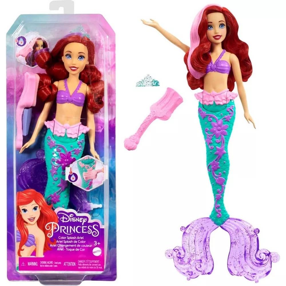Disney Princess Color Splash Ariel Mermaid Doll with Color-Change Hair and Tail - Water Toy Inspired by The Little Mermaid