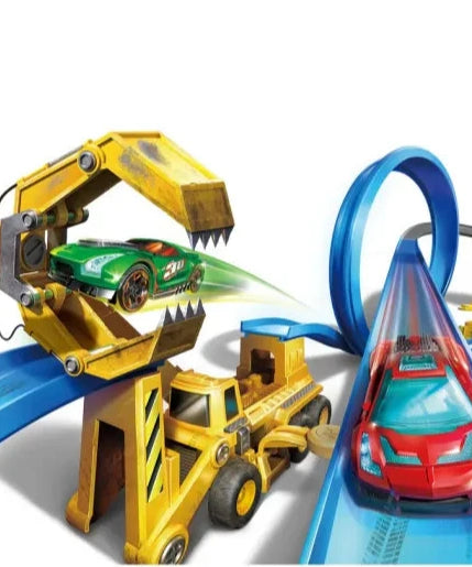 Zuru Metal Machines Construction Destruction Track Set with Motorized Speed Booster, Boulder Launcher & Exclusive Diecast Cars for Kids 4+ Years