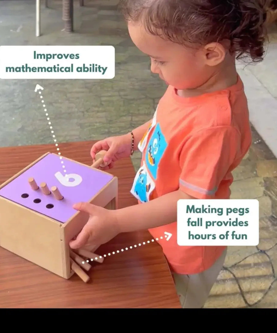 Curious Cub Count & Drop Box Montessori Toy for Kids 2+ Years | Wooden Peg Drop Activity Box for Early Math Skills, Fine Motor Development & Sensory Play