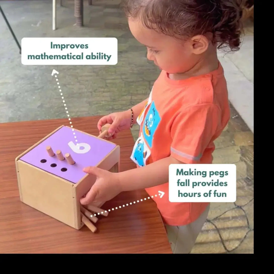 Curious Cub Count & Drop Box Montessori Toy for Kids 2+ Years | Wooden Peg Drop Activity Box for Early Math Skills, Fine Motor Development & Sensory Play