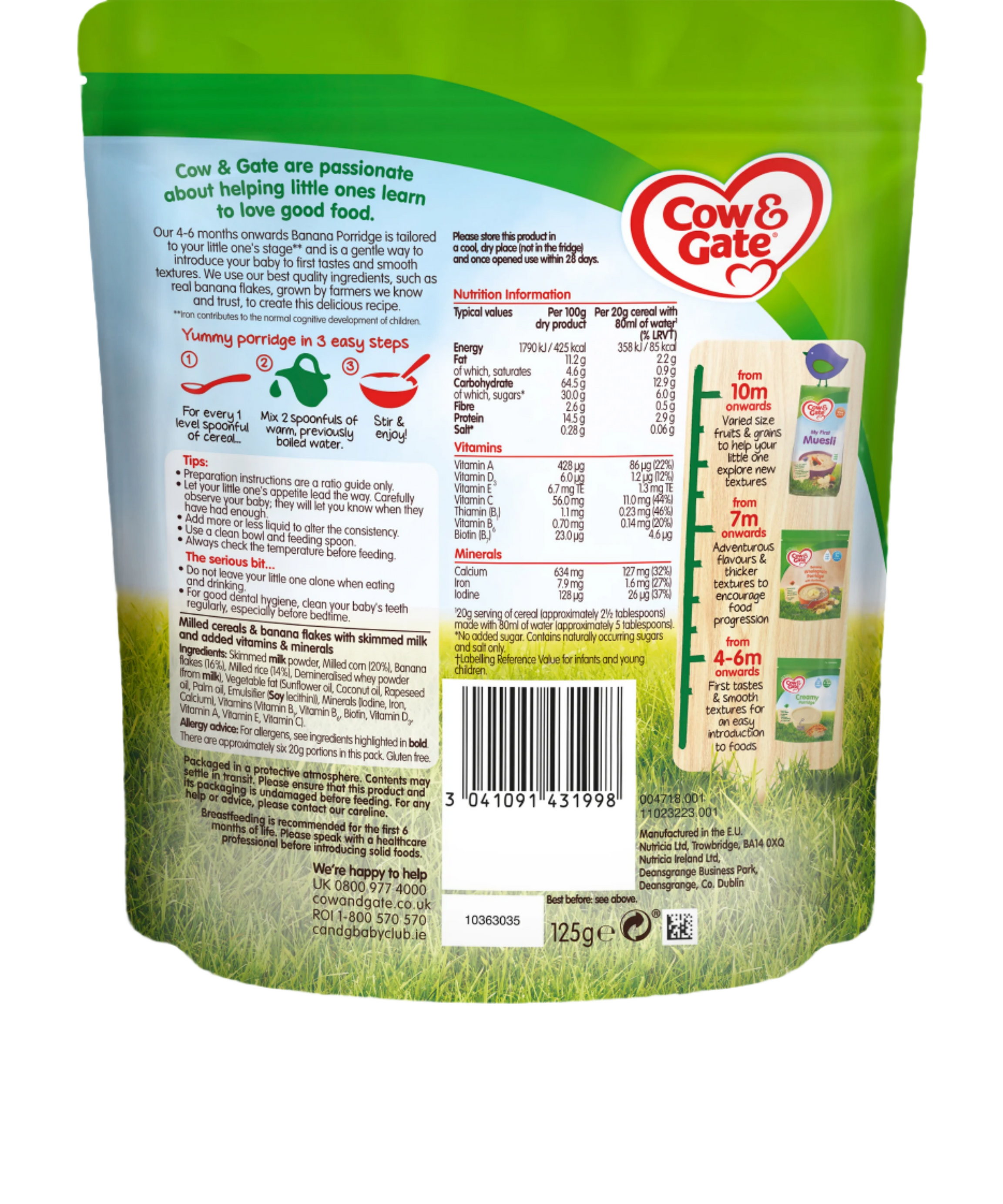 Cow & Gate Banana Porridge - 125g | Nutritious Breakfast for Babies 4+ Months - MINIMEE KIDS