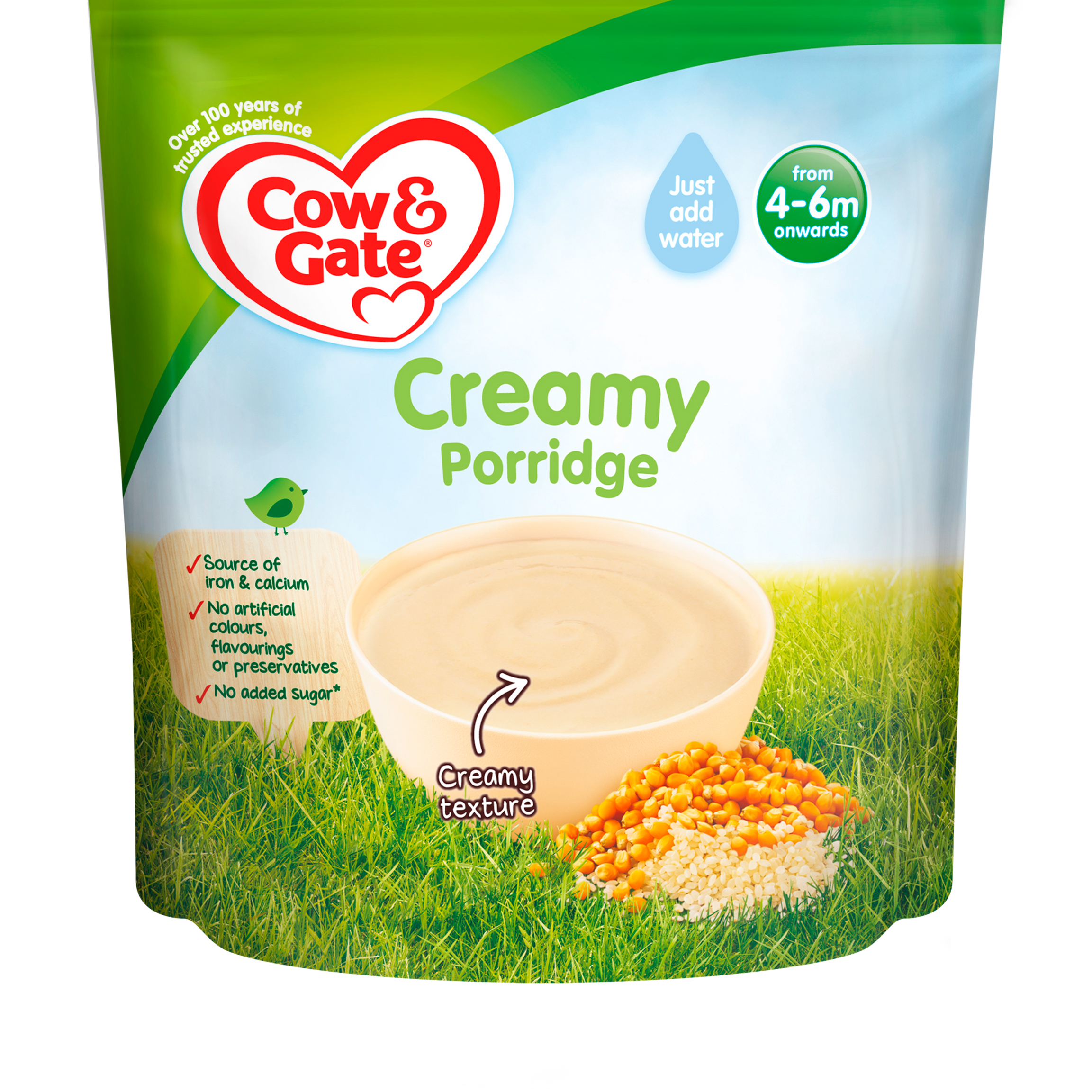 Cow & Gate Creamy Porridge 125g – Nutritious Gluten-Free Baby Cereal for 4+ Months | Gentle First Weaning Food with Essential Vitamins