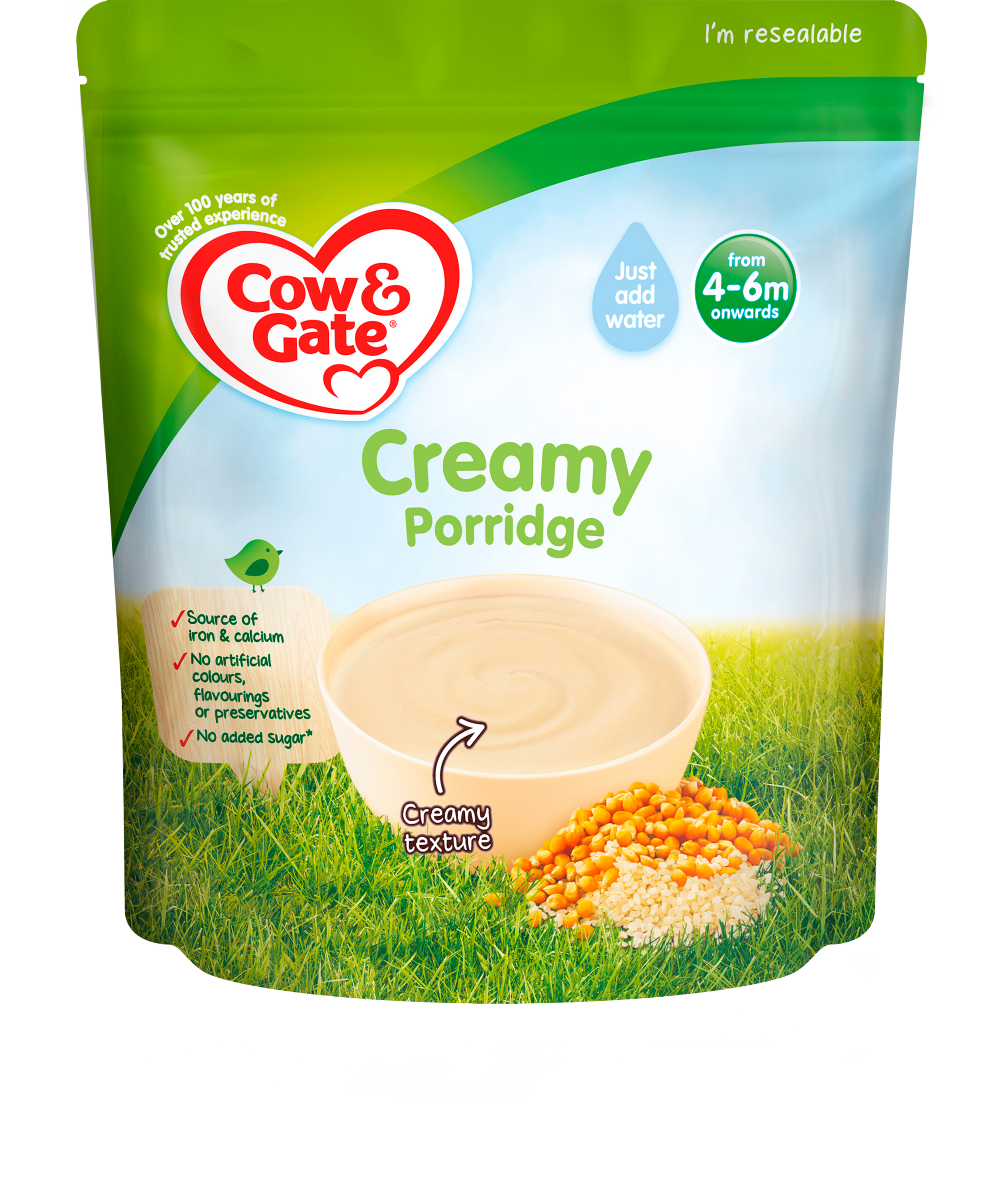 Cow & Gate Creamy Porridge 125g – Nutritious Gluten-Free Baby Cereal for 4+ Months | Gentle First Weaning Food with Essential Vitamins - MINIMEE KIDS