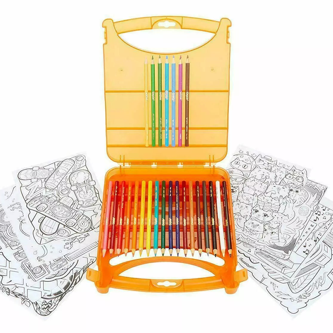 Crayola Create & Colour 65-Piece Coloured Pencils Set with Line Art & Blank Sheets – Art Kit for Kids Aged 4+, Durable Case Included