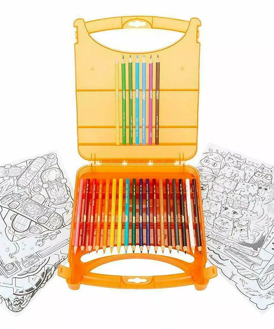 Crayola Create & Colour 65-Piece Coloured Pencils Set with Line Art & Blank Sheets – Art Kit for Kids Aged 4+, Durable Case Included