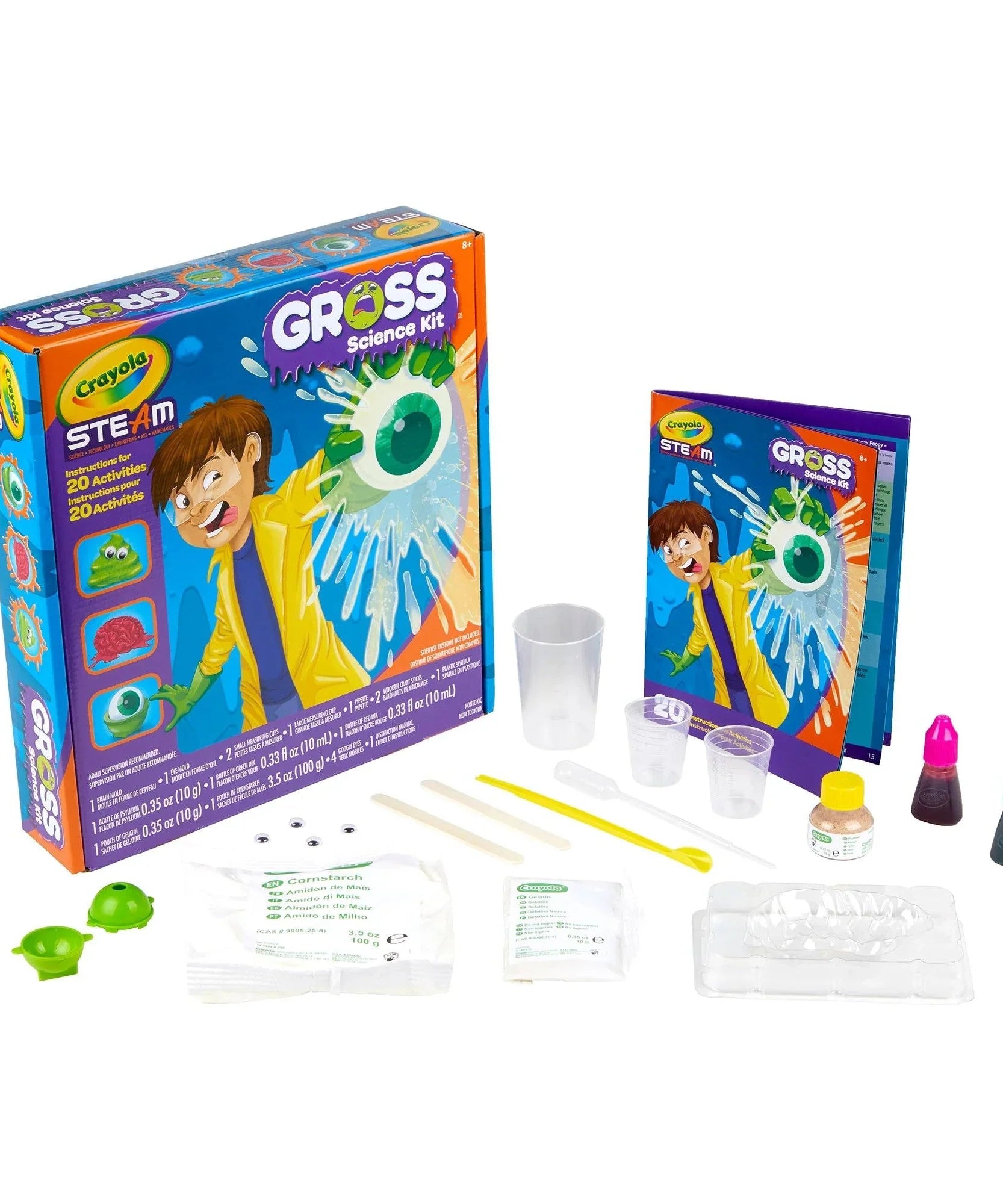 Crayola Gross Science Kit for Kids – STEAM Learning Set with 20 Experiments | Slimy, Gooey, Gross Fun for Ages 8+ | Educational Toy for Boys & Girls