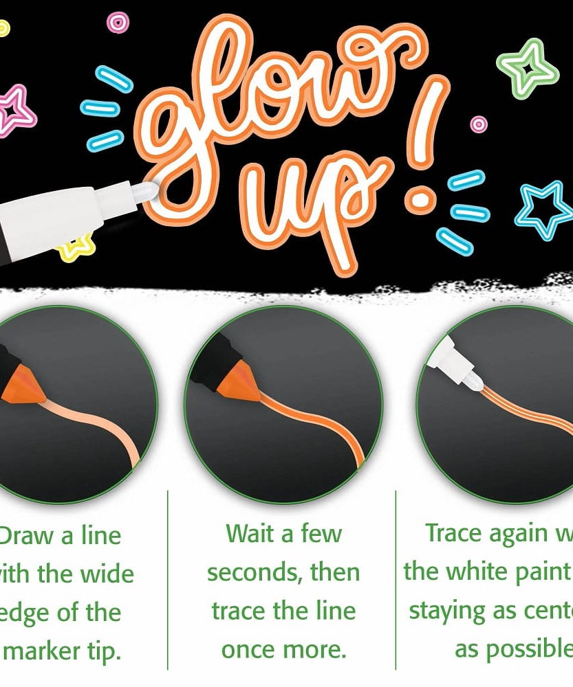 Crayola Neon Light Effects Markers Pack – 6 Gel FX Neon Colours + 1 White Paint Pen | For Age 6+ | Broad Line Tip | Vibrant Neon Art Without Special Lighting | Works on Light & Dark Paper - MINIMEE KIDS