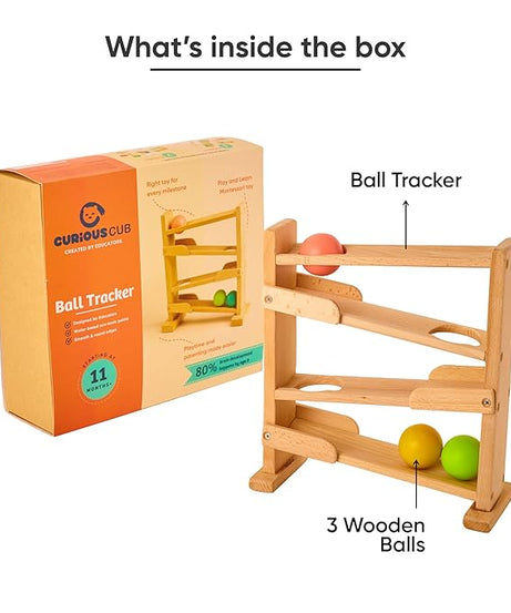 Curious Cub Wooden Ball Tracker, Montessori-Inspired Educational Ramp Toy for Babies 11 Months+ | Develops Visual Tracking, Fine Motor Skills, and Concentration