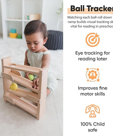 Curious Cub Wooden Ball Tracker, Montessori-Inspired Educational Ramp Toy for Babies 11 Months+ | Develops Visual Tracking, Fine Motor Skills, and Concentration