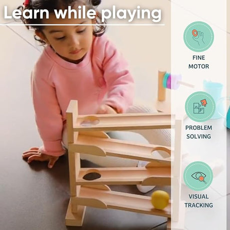 Curious Cub Wooden Ball Tracker, Montessori-Inspired Educational Ramp Toy for Babies 11 Months+ | Develops Visual Tracking, Fine Motor Skills, and Concentration