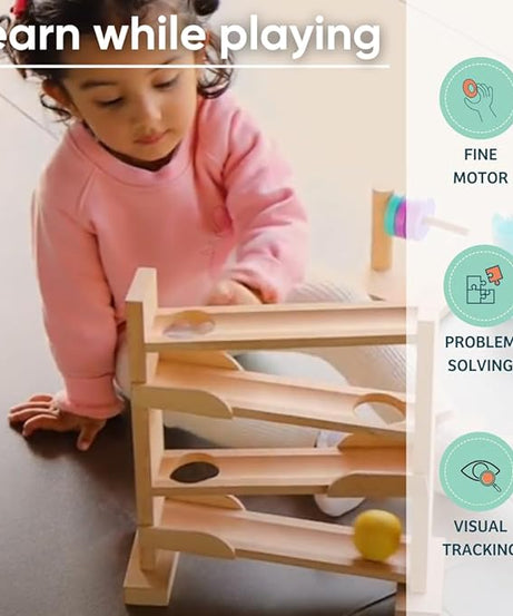 Curious Cub Wooden Ball Tracker, Montessori-Inspired Educational Ramp Toy for Babies 11 Months+ | Develops Visual Tracking, Fine Motor Skills, and Concentration