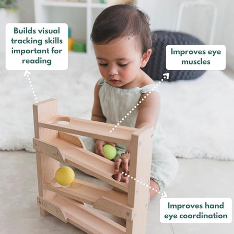 Curious Cub Wooden Ball Tracker, Montessori-Inspired Educational Ramp Toy for Babies 11 Months+ | Develops Visual Tracking, Fine Motor Skills, and Concentration
