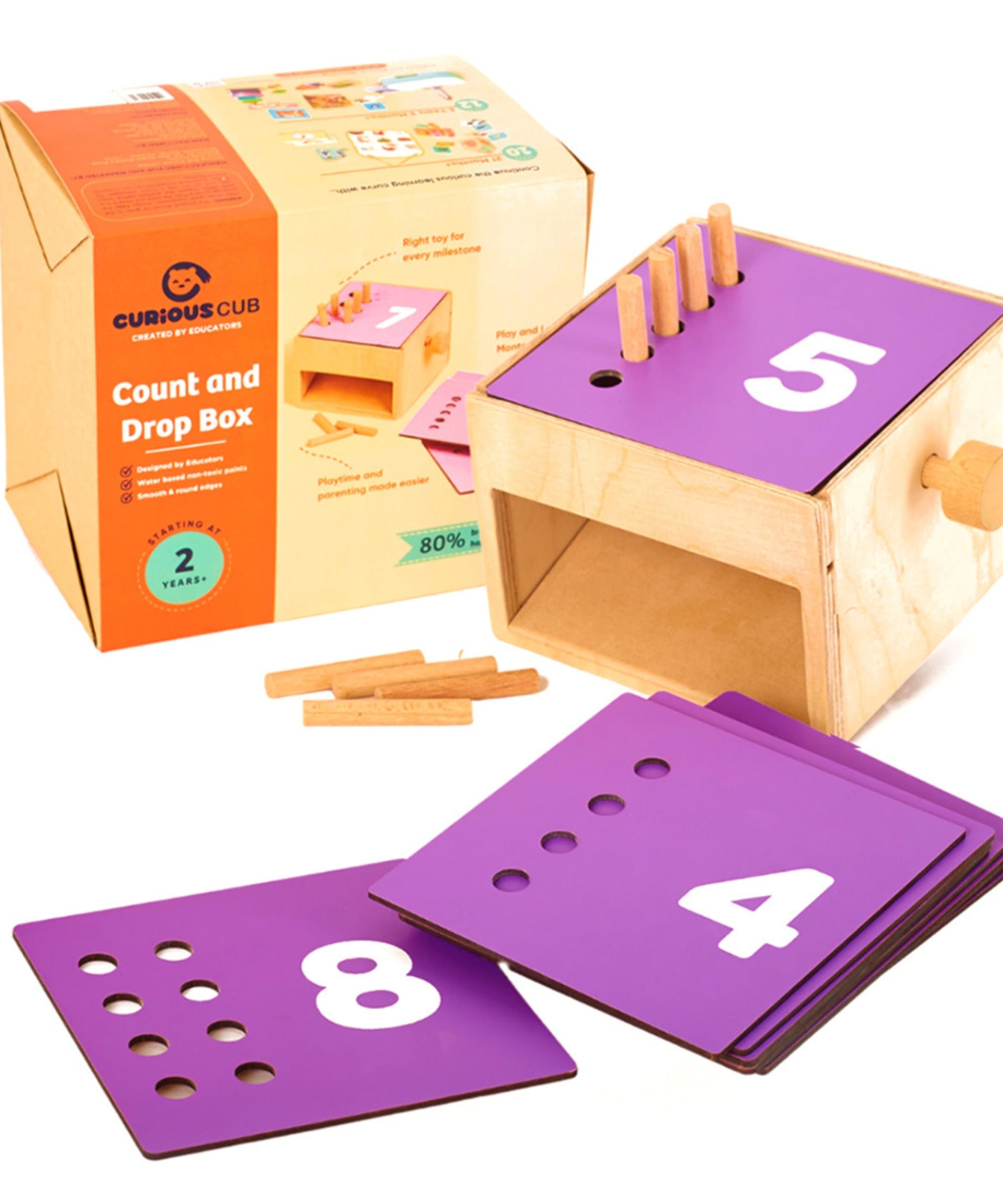Curious Cub Count & Drop Box Montessori Toy for Kids 2+ Years | Wooden Peg Drop Activity Box for Early Math Skills, Fine Motor Development & Sensory Play