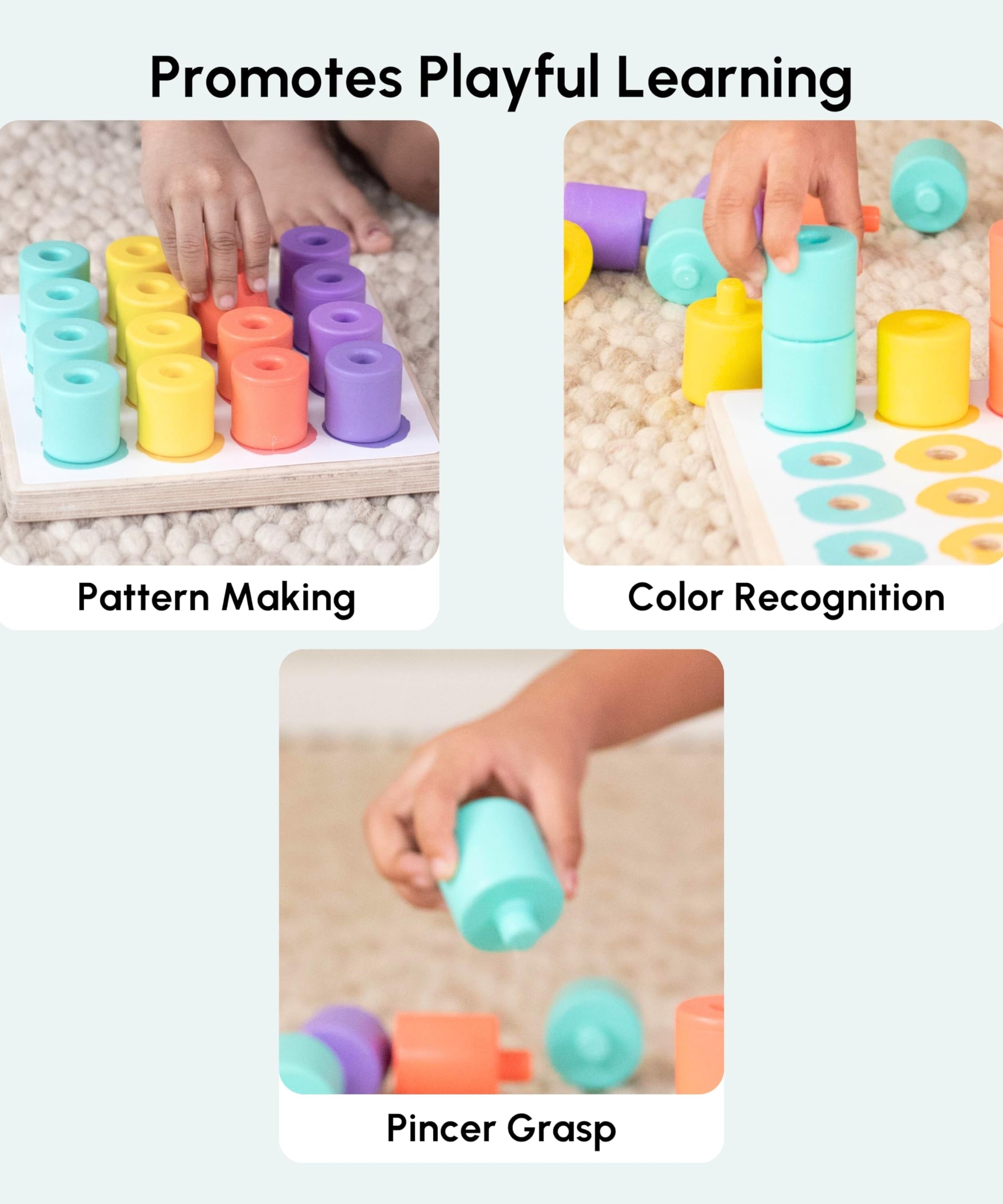 Curious Cub Wooden Stacking & Colour Matching Toy, Montessori-Inspired Educational Ring Stacker for Toddlers Aged 1.5 Years+, Develops Hand-Eye Coordination, Color & Size Recognition