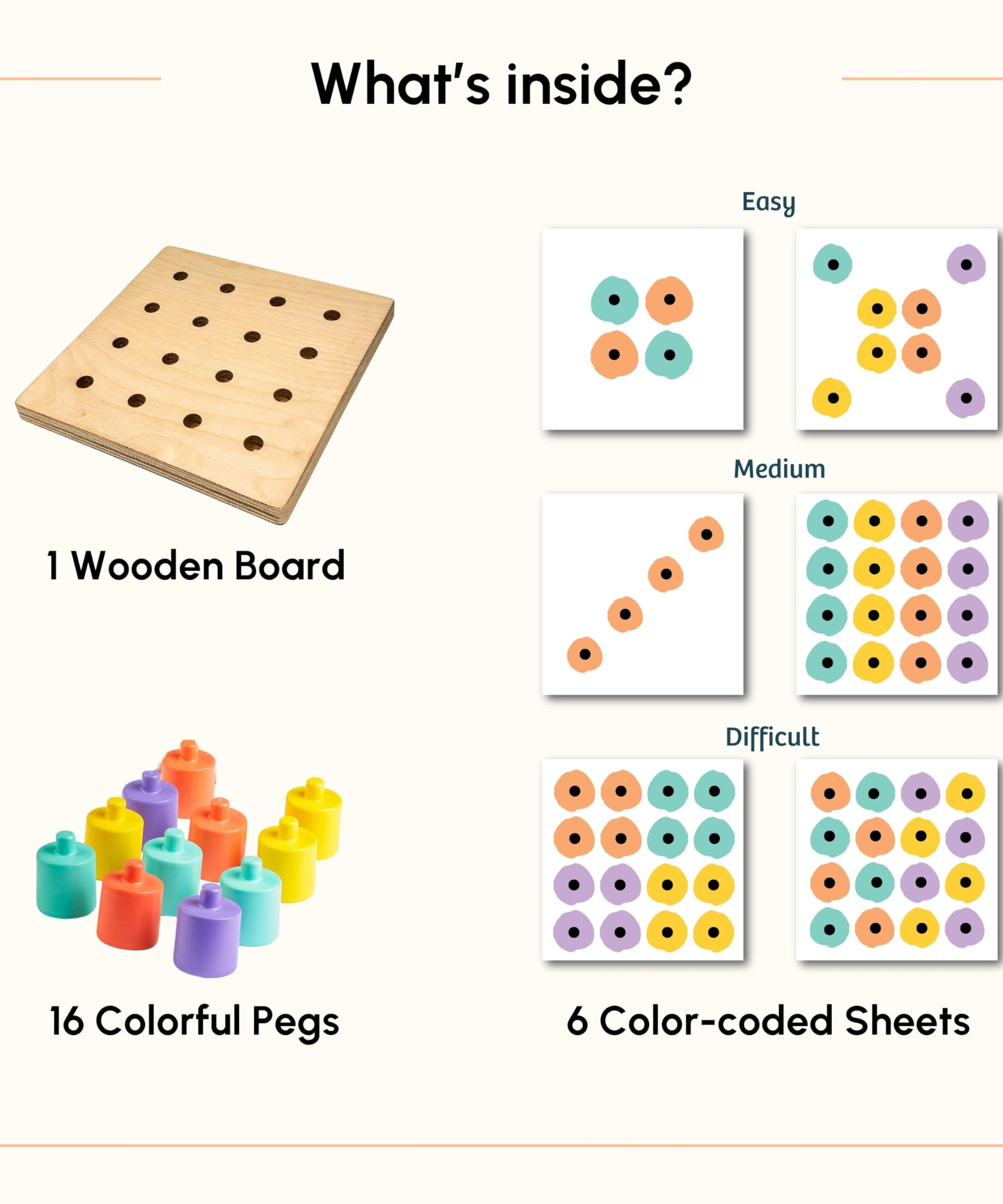 Curious Cub Wooden Stacking & Colour Matching Toy, Montessori-Inspired Educational Ring Stacker for Toddlers Aged 1.5 Years+, Develops Hand-Eye Coordination, Color & Size Recognition