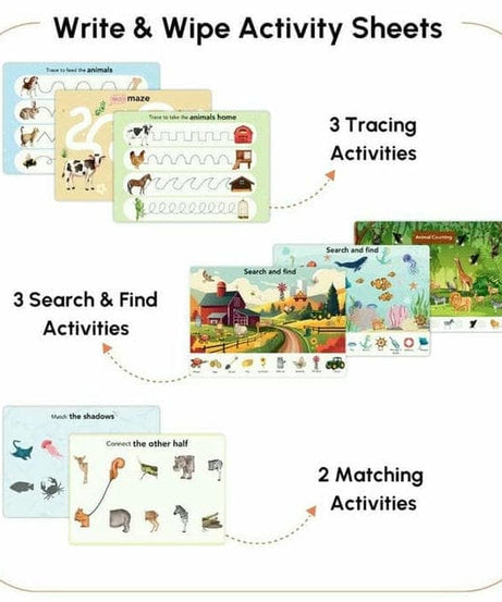Curious Cub Animal Busy Book for Toddlers Ages 1–3 Years | Montessori-Inspired Learning with 8 Velcro Activities, 5 Wipe & Clean Sheets, and 3 Search & Find Games - MINIMEE KIDS