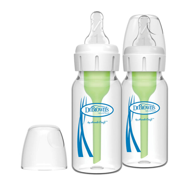 Dr. Brown’s Natural Flow Anti-Colic Options+ Narrow Glass Baby Bottle 4 oz (120mL), Level 1 Slow Flow Nipple, 2-Pack | Heat-Resistant Borosilicate Glass | BPA Free | Clinically Proven to Reduce Colic & Gas | 0m+ - MINIMEE KIDS