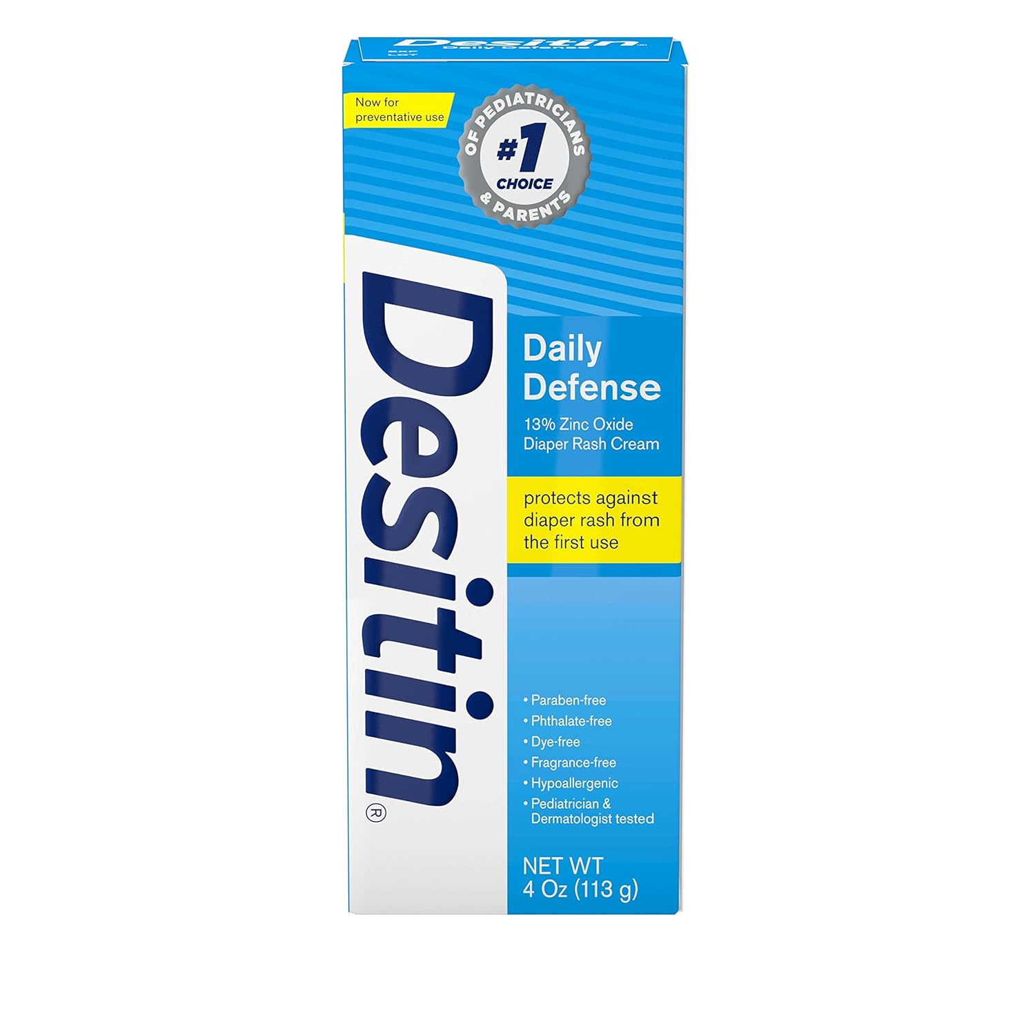 Desitin Daily Defense Diaper Rash Cream with 13% Zinc Oxide – Gentle & Effective Baby Skin Protection, Soothes & Prevents Rash | 113g (Blue Pack)