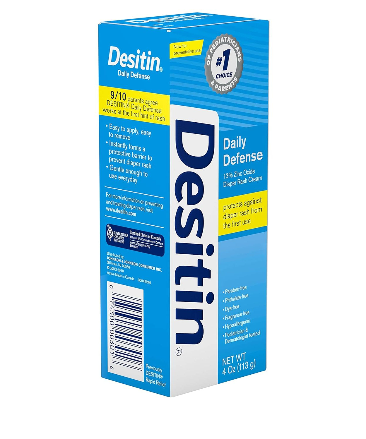 Desitin Daily Defense Diaper Rash Cream with 13% Zinc Oxide – Gentle & Effective Baby Skin Protection, Soothes & Prevents Rash | 113g (Blue Pack)