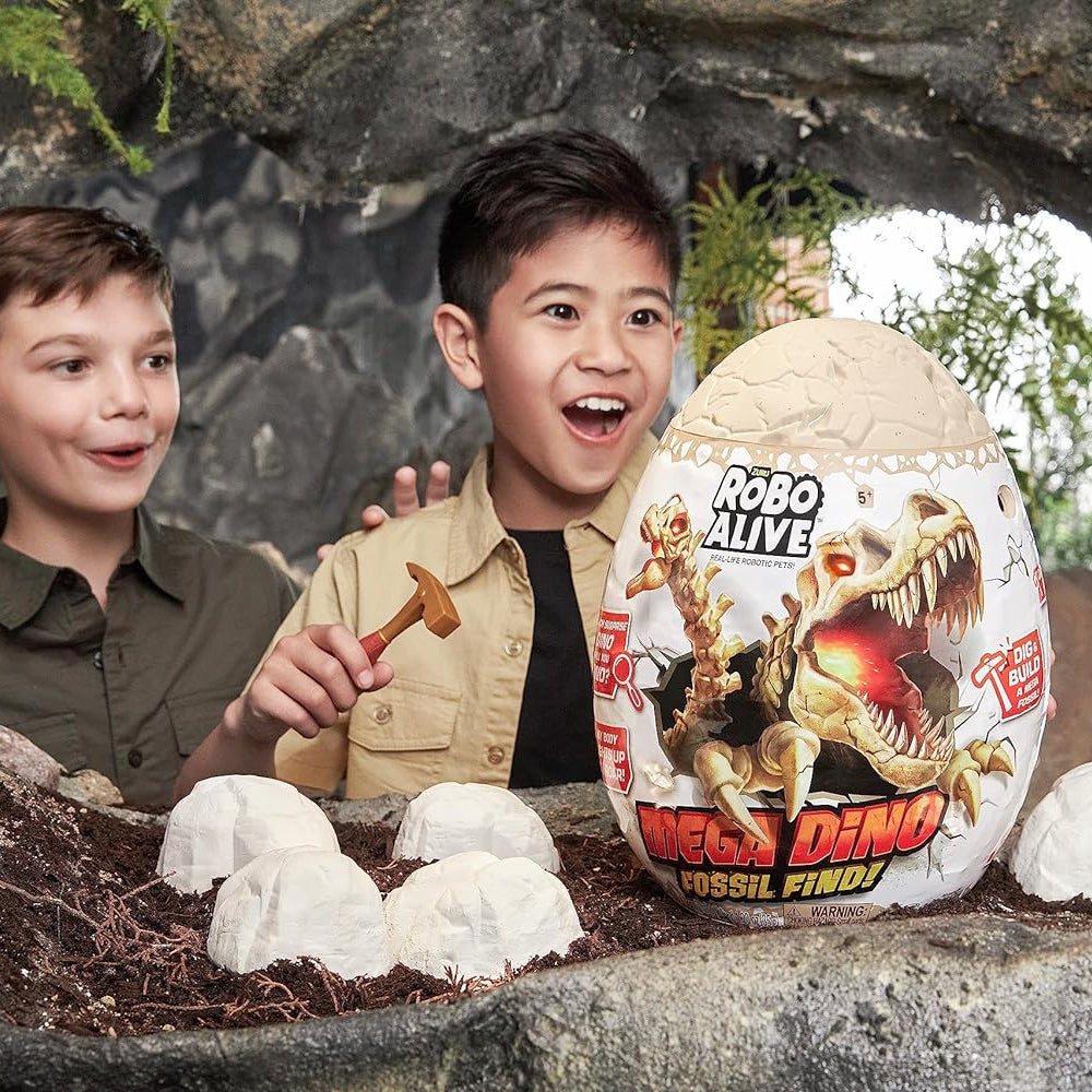 Zuru Robo Alive Mega Dino Fossil Find - Excavation Kit with Robotic Dinosaur Skeleton, Lights Up, Roars, Includes Fossils, Slime, and Sand, for Kids Ages 5+